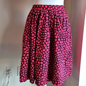 J Crew Heart Printed Black Midi Skirt Size 2P